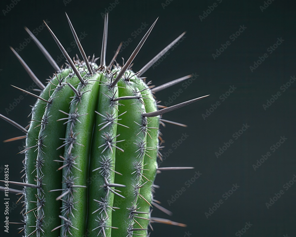 Close-up of a vibrant green cactus with sharp spines against a dark background, highlighting its unique texture and form. Close-up of a vibrant green cactus with sharp spines against a dark background, highlighting its unique texture and form.
