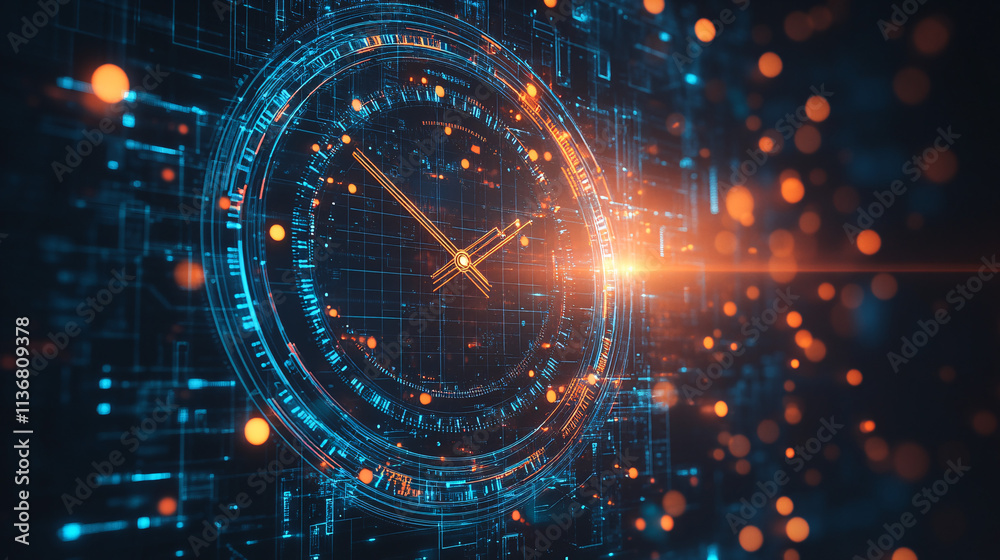 Obraz premium A cyber schedule icon glowing with time management data, symbolizing online school planning tools, real-time scheduling platforms, and digital productivity solutions. 
