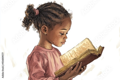 Child Reading Bible in Church