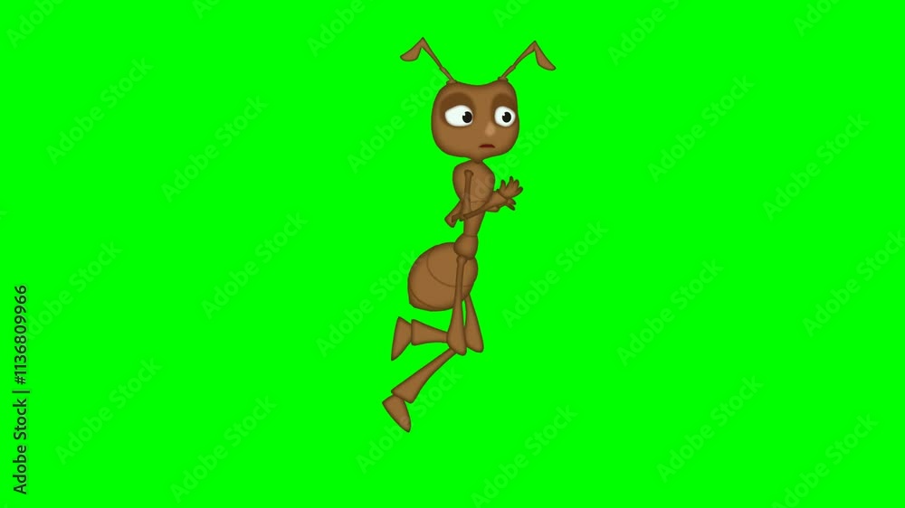 2d animated cartoon character of A brown ant running, looping and circling on its standing hands and feet, D animation of running and walking Ant Insect Bug. in green screen 