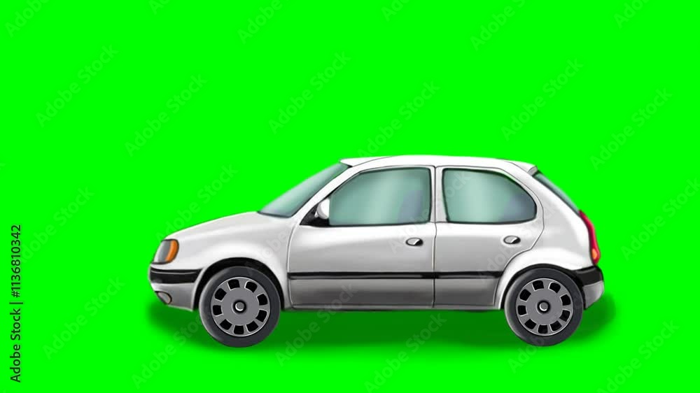 2d animated cartoon character of White car moving and moving, cycle and loop animation with wheels spinning. in green screen background chroma key. 2d animated cartoon character of White car moving and moving, cycle and loop animation with wheels spinning. in green screen background chroma key.