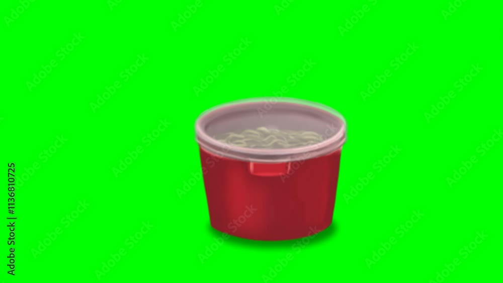 2d animated cartoon character of A small red container filled with worms or mealworms or grubs and fishing baits that a human hand places on the floor or table. in green screen background 2d animated cartoon character of A small red container filled with worms or mealworms or grubs and fishing baits that a human hand places on the floor or table. in green screen background