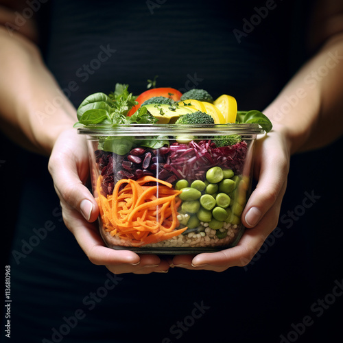 photo close-up hand holding lid flexitarian diet photo