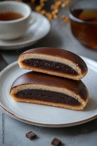 Delightful chocolate-filled dessert pieces beautifully arranged on a plate, inviting indulgence and sweet satisfaction. photo