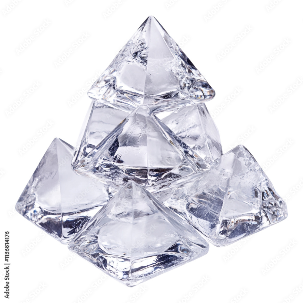Obraz premium A 3D rendering of a dazzling pyramid made of ice and diamonds with intricate details and sparkling surfaces isolated against a transparent background ideal for luxury or fantasy-themed designs