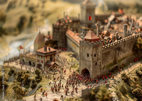 miniature model of a fantastic medieval castle being sieged photo