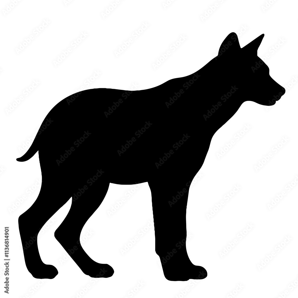 Silhouette of hyena in black and white, simplistic design