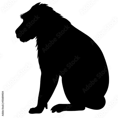 Silhouette of baboon sitting in profile, minimalist art concept