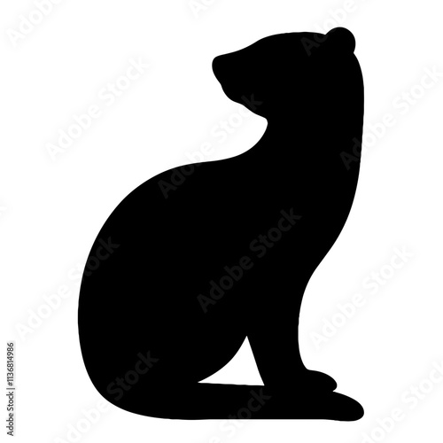 Silhouette of ferret sitting on white background, playful symbolism