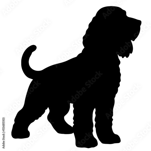 Silhouette of cocker spaniel on white background, pet companionship