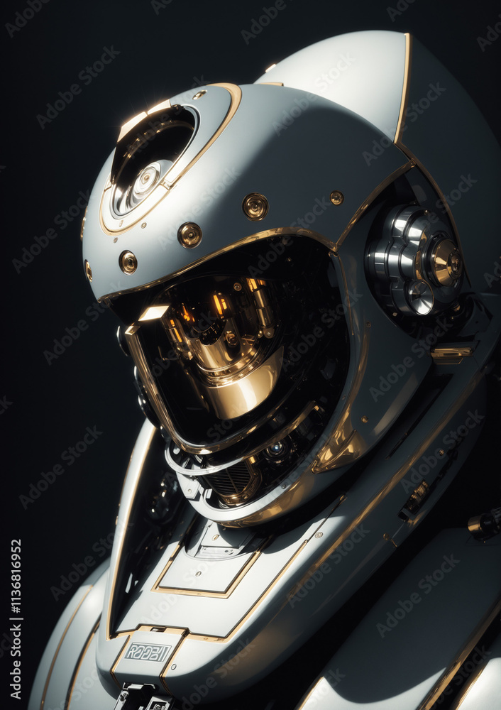 Fototapeta premium robot cyborg soldier up close in astronaut helmet style generated with ai