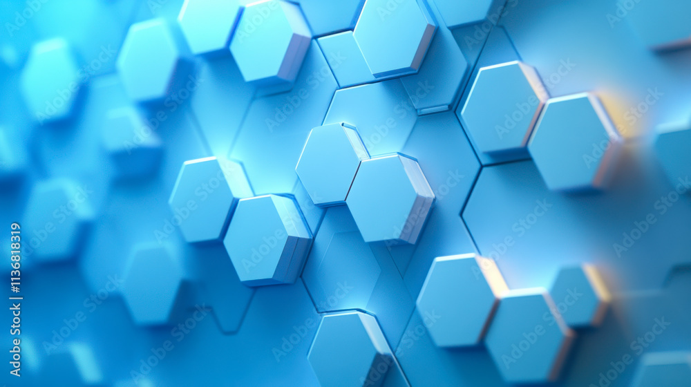 Blue hexagon pattern with glowing accents in a modern design setting showcasing geometric shapes and depth Blue hexagon pattern with glowing accents in a modern design setting showcasing geometric shapes and depth