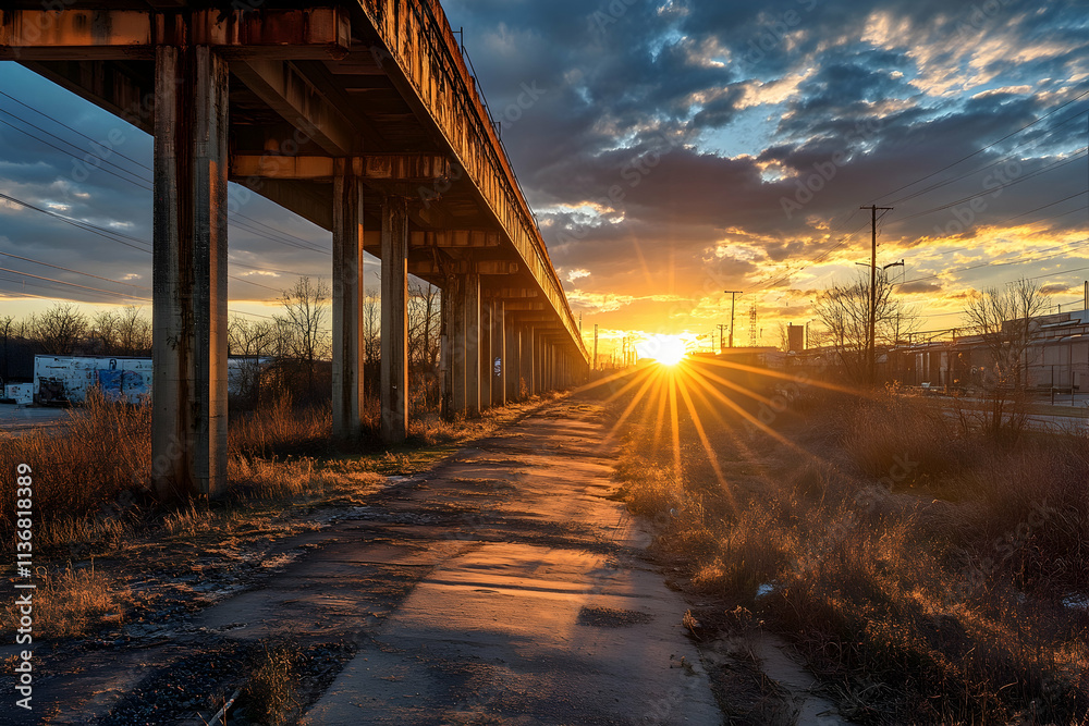 Sunset highlighting industrial structures with an urban energy contrasthigh quailty image Sunset highlighting industrial structures with an urban energy contrasthigh quailty image
