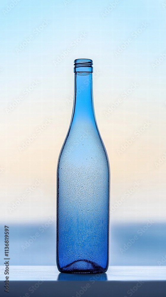 Elevated Minimalism: Striking Blue Wine Bottle Silhouetted by the Sky, Perfect for Banner or Social Media Story Post Elevated Minimalism: Striking Blue Wine Bottle Silhouetted by the Sky, Perfect for Banner or Social Media Story Post