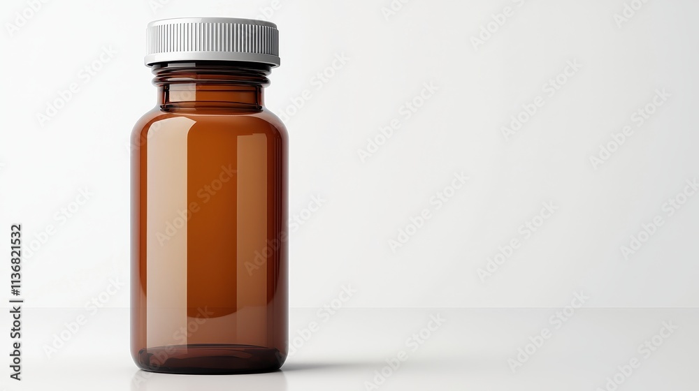 Brown Glass Bottle with Silver Cap Isolated on a Minimalist Background Perfect for Pharmacology or Herbal Products in Stock Photography Brown Glass Bottle with Silver Cap Isolated on a Minimalist Background Perfect for Pharmacology or Herbal Products in Stock Photography