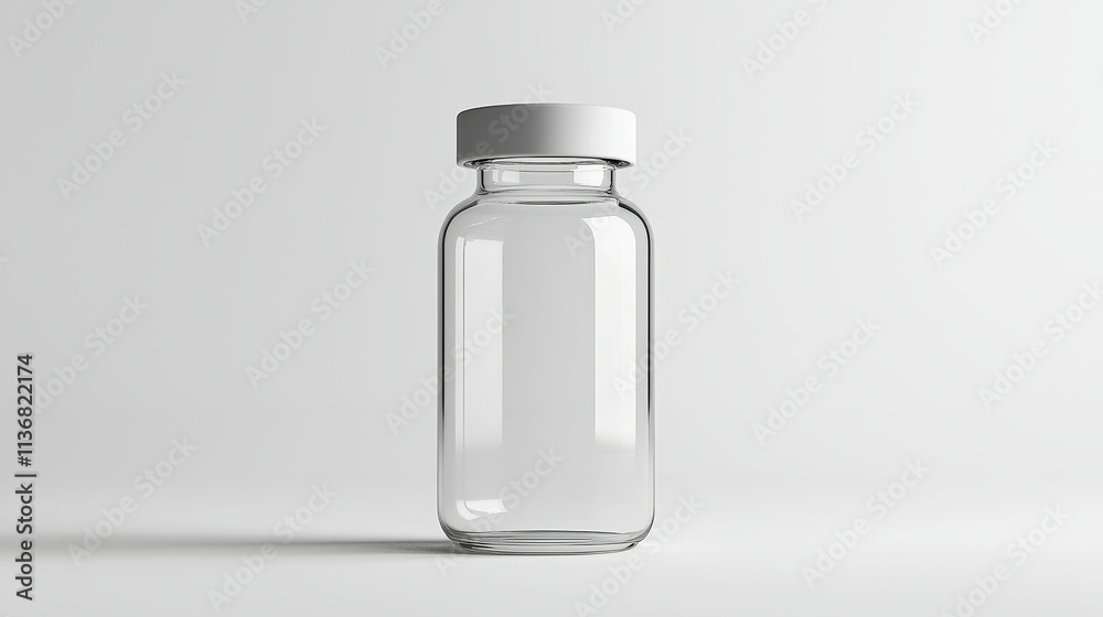 Clear Glass Jar with White Lid on Light Background, Ideal for Storing Spices, Preserves, or Decorative Items in a Minimalist Kitchen Setting Clear Glass Jar with White Lid on Light Background, Ideal for Storing Spices, Preserves, or Decorative Items in a Minimalist Kitchen Setting