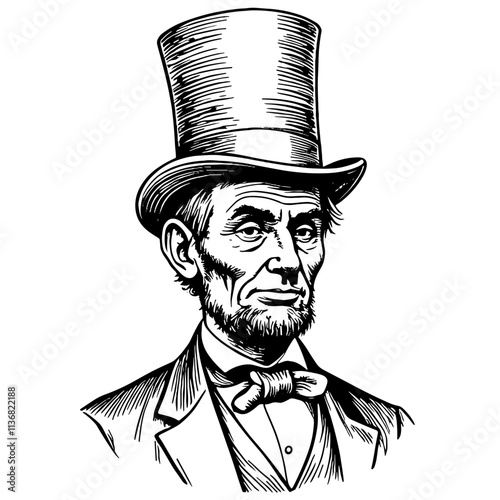 Abraham Lincoln's birthday celebration in vintage black and white sketch