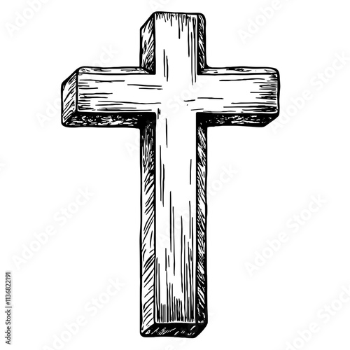 Sketch of wooden cross symbolizing Lent, faith and reflection