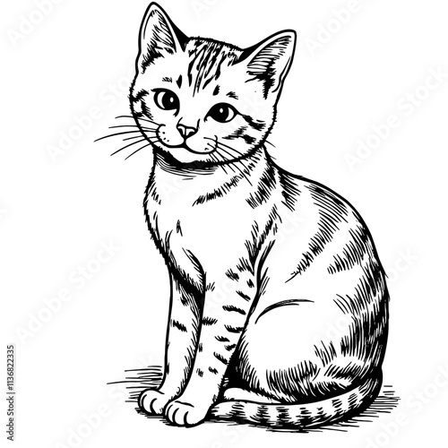 Charming shorthair kitten in vintage sketch style, feline artistry