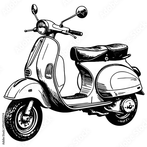 Vintage   scooter sketch in black and white, classic style
