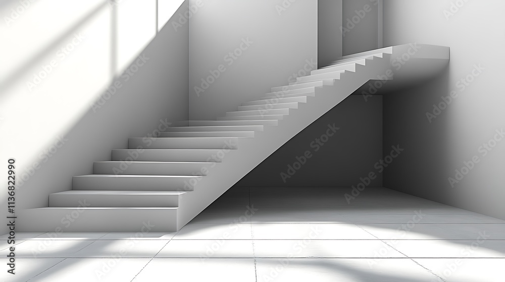 Obraz premium Modern White Staircase in Minimalist Interior Design