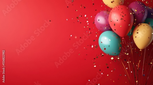 Vibrant Balloon Celebration on Festive Red Background