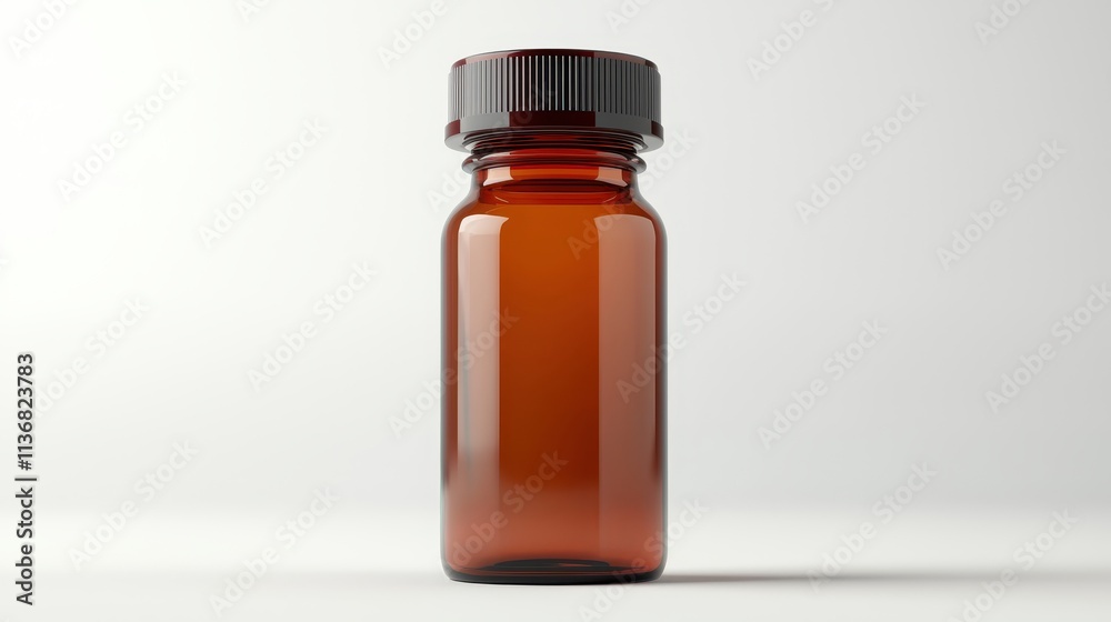 Amber Glass Bottle with Black Lid Perfect for Pharmacy or Laboratory Use in a Minimalist Setting for Product and Packaging Photography Amber Glass Bottle with Black Lid Perfect for Pharmacy or Laboratory Use in a Minimalist Setting for Product and Packaging Photography