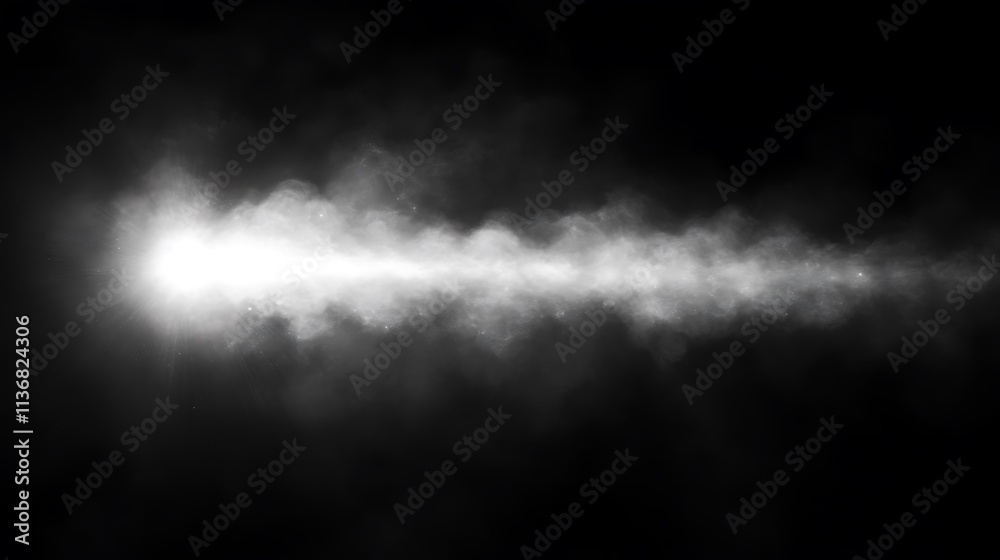 Bright Light Streak Across Dark Smoky Background Bright Light Streak Across Dark Smoky Background