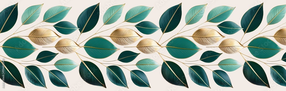 Green and Gold Leaves on a Light Background