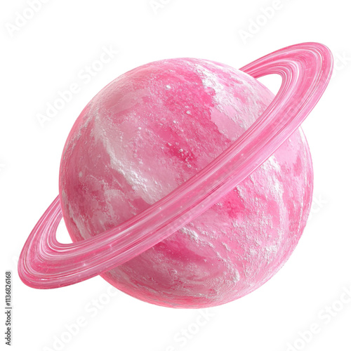 Fototapeta Naklejka Na Ścianę i Meble -  A pink planet with a ring, isolated on a transparent background, ideal for space, astronomy, or fantasy-themed designs.