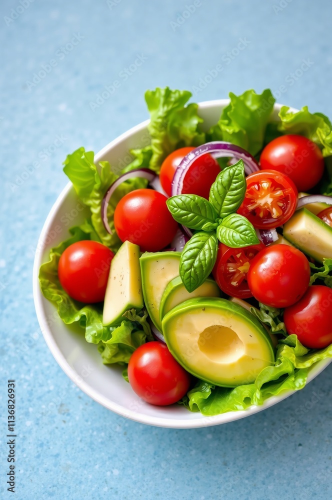 Fresh and Colorful Salad Bowl with Cherry Tomatoes, Avocado, and Green Lettuce Fresh and Colorful Salad Bowl with Cherry Tomatoes, Avocado, and Green Lettuce