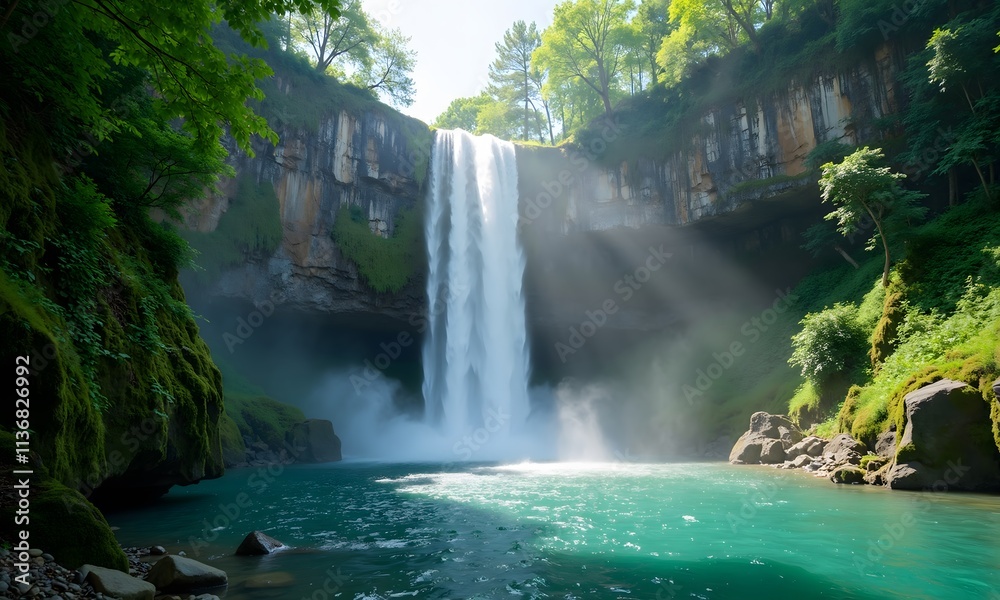 Majestic Waterfall in Lush Green Forest: A Serene Nature Escape Majestic Waterfall in Lush Green Forest: A Serene Nature Escape