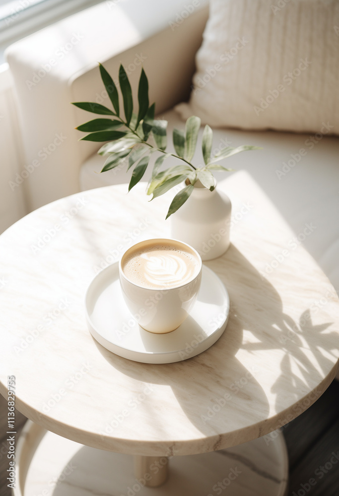 Morning coffee with vase with flowers near the window. Morning coffee with vase with flowers near the window.