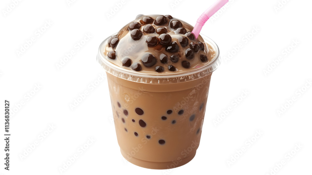 Refreshing Iced Boba Tea Drink in Plastic Cup with Straw Refreshing Iced Boba Tea Drink in Plastic Cup with Straw