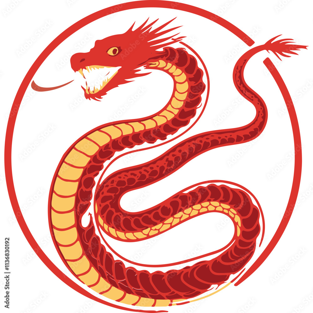 Fototapeta premium Chinese Zodiac Snake and Dragon Vector Elegant Illustration, Gold Accent, Traditional Pattern with floral Pattern for Lunar New Year and Decorative Use.