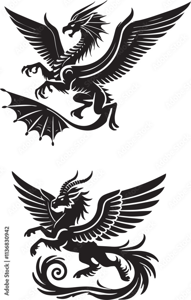 Obraz premium silhouette of clean vector of Dragon silhouette isolated