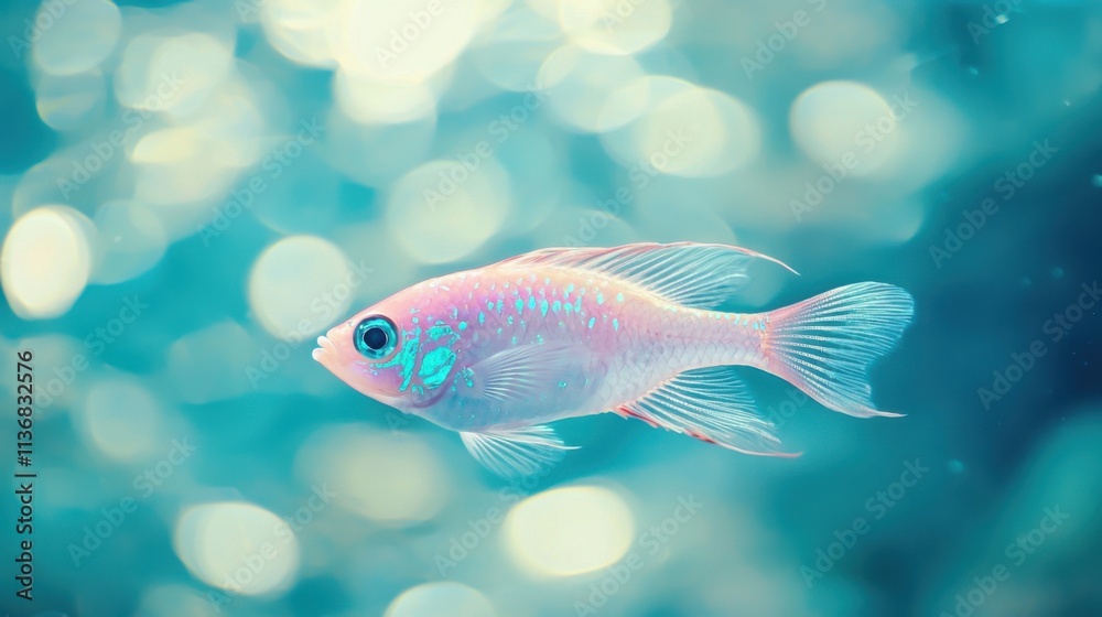 A vibrant fish gliding gracefully through clear waters, promoting a sense of peace and tranquility in its aquatic environment. A vibrant fish gliding gracefully through clear waters, promoting a sense of peace and tranquility in its aquatic environment.
