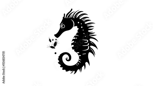 Seahorse eating brine shrimp with its snout, Animal Illustration