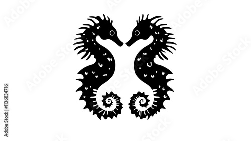 Seahorse pair engaged in a courtship dance, Animal Illustration