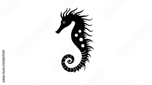 Seahorse swimming slowly through still water, body moving upright as it navigates forward, Animal Illustration