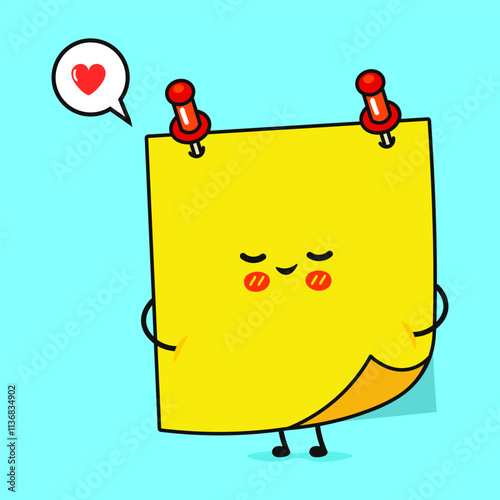 Sticker in love character. Vector hand drawn cartoon kawaii character illustration icon. Isolated on blue background. Posted notes character concept