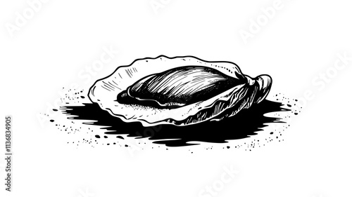 A single oyster lies on the seabed, covered by a thin layer of sand, Animal Illustration