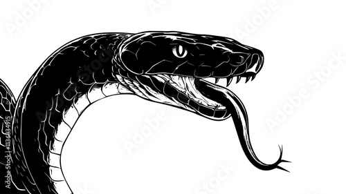 Snake flicking its forked tongue to sense the environment, Animal Illustration