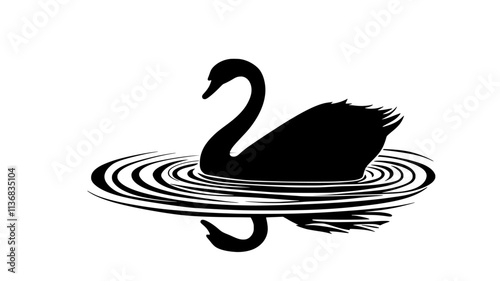 Swan glides across a calm lake, its neck gracefully curved, ripples forming behind, Animal Illustration