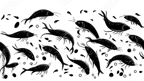 Swarm of brine shrimp in hypersaline lake environment, Animal Illustration