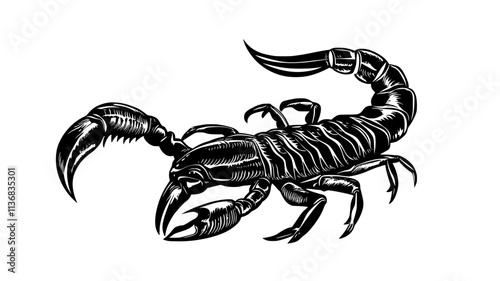 The scorpion moves cautiously, tail poised to strike, Animal Illustration