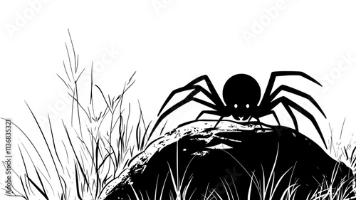 The spider hides beneath a rock, waiting to catch its prey, Animal Illustration