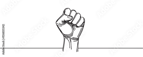 Vector illustration. One-line drawing of a human fist
