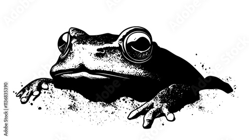 Toad partially buried in sand with only its eyes and top visible, Animal Illustration