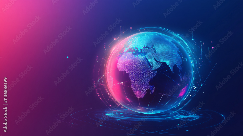 A digital globe icon with floating geography data, representing online geography platforms, virtual travel tools, and interactive learning experiences. A digital globe icon with floating geography data, representing online geography platforms, virtual travel tools, and interactive learning experiences.